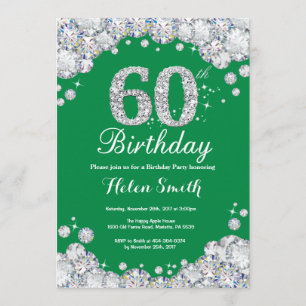 60th Birthday Green and Silver Diamond Invitation