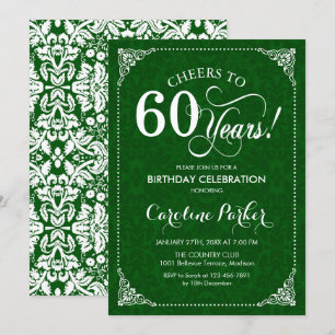 60th Birthday - Green Damask Invitation