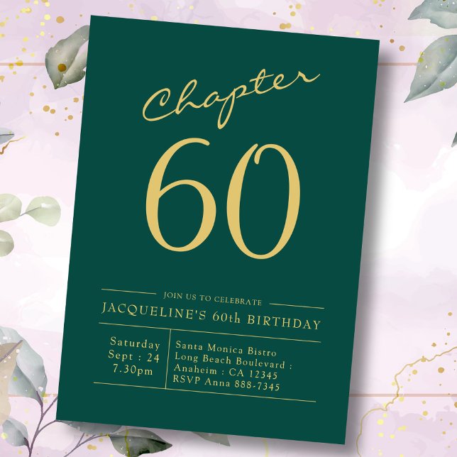 60th Birthday Green Gold Chapter 60 Invitation (Creator Uploaded)