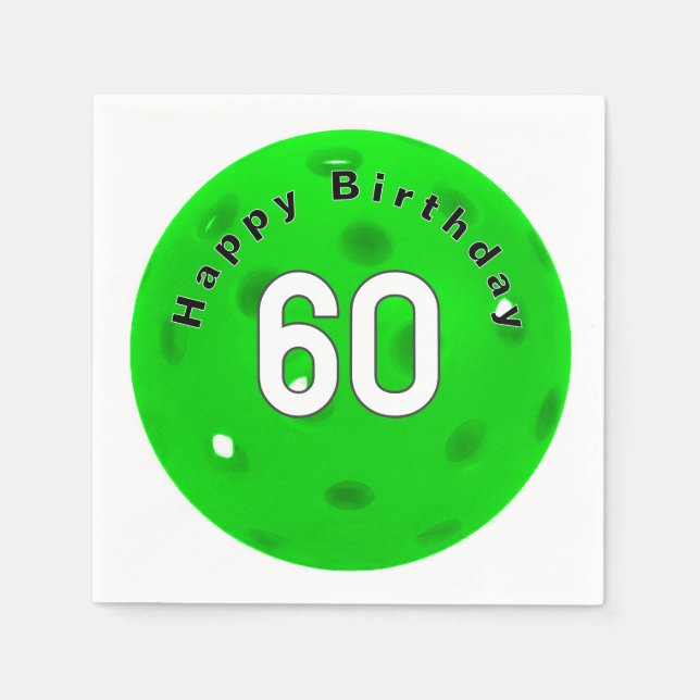 60th Birthday Green Pickleball Napkin (Front)