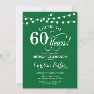 60th Birthday - Green White Invitation