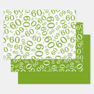 60th Birthday Green & White Number Pattern 60 Wrapping Paper Sheet