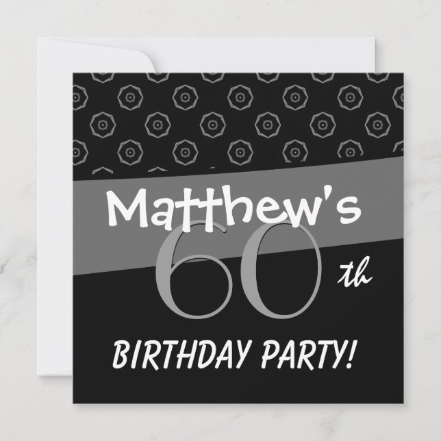 60th Birthday Grey and Black Pattern Invitation (Front)