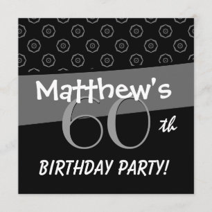 60th Birthday Grey and Black Pattern Invitation