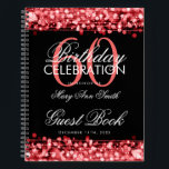 60th Birthday Guestbook Party Sparkles Red & Black Notebook<br><div class="desc">An elegant and sophisticated 60th (sixtieth) Birthday Guest Book template with Party Sparkles Red & Black design (featuring lights,  string and sparkles) with easy to customise text.</div>