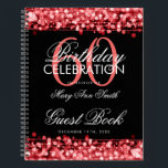 60th Birthday Guestbook Party Sparkles Red & Black Notebook<br><div class="desc">An elegant and sophisticated 60th (sixtieth) Birthday Guest Book template with Party Sparkles Red & Black design (featuring lights,  string and sparkles) with easy to customise text.</div>