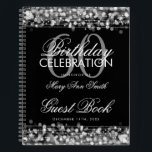 60th Birthday Guestbook Party Sparkles Silver Notebook<br><div class="desc">An elegant and sophisticated 60th (sixtieth) Birthday Guest Book template with Party Sparkles Silver & Black design (featuring lights,  string and sparkles) with easy to customise text.</div>