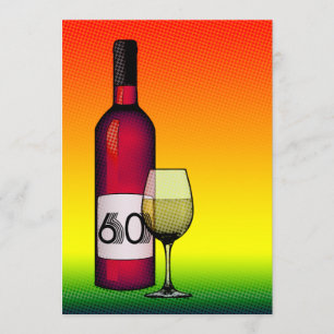 60th birthday : halftone wine bottle & glass invitation
