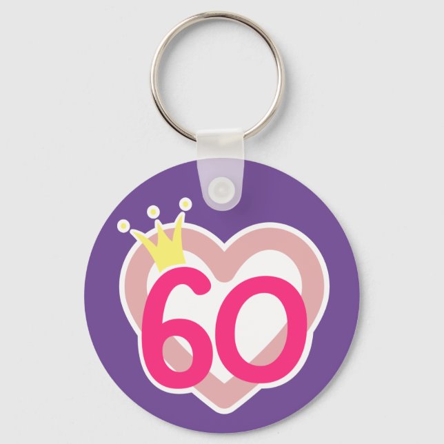 60th Birthday Heart Princess Crown Pink Key Ring (Front)