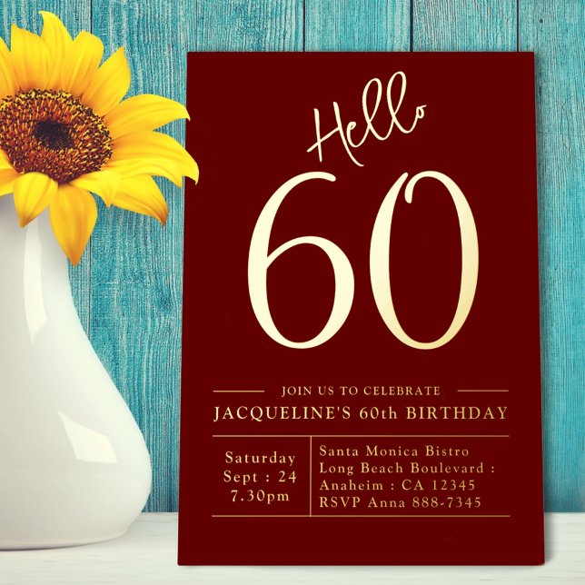 60th Birthday Hello 60 Burgundy Gold (Creator Uploaded)