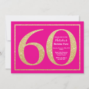 60th Birthday Hot Pink and Gold Glitter Invitation