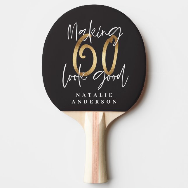 60th birthday initials personalised favour gift ping pong paddle (Front)