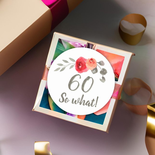 60th Birthday Inspirational Watercolor Floral Classic Round Sticker (Creator Uploaded)