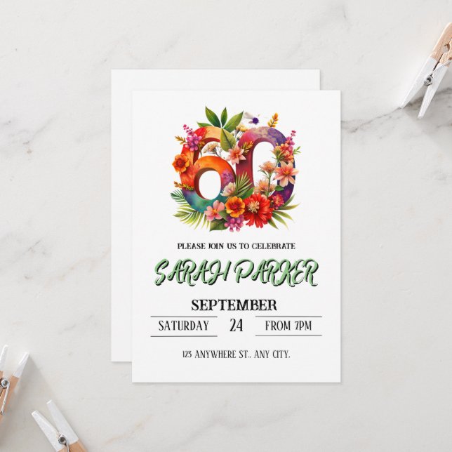 60th Birthday Invitation (Front/Back In Situ)