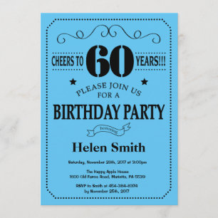 60th Birthday Invitation Black and Blue