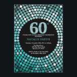 60th Birthday Invitation Black and Teal Glitter<br><div class="desc">60th Birthday Invitation. Black and Teal Glitter. Teal Diamond. Adult Birthday Party. For Men or Women. For further customisation,  please click the "Customise it" button and use our design tool to modify this template.</div>