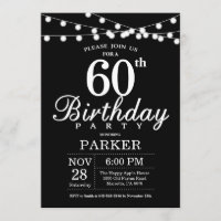 60th Birthday Invitation Black and White
