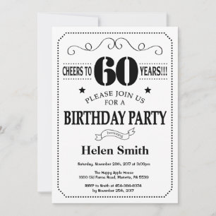 60th Birthday Invitation Black and White