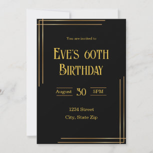 60th Birthday Invitation – Black & Gold   Elegant