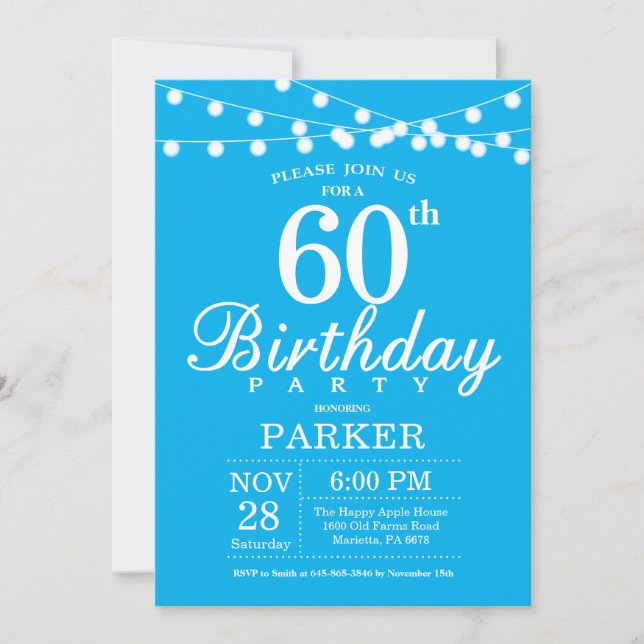 60th Birthday Invitation Blue (Front)