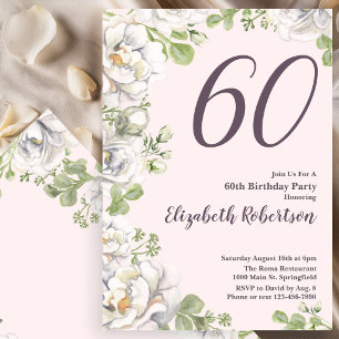 60th Birthday Invitation Blush Pink Floral Peonies