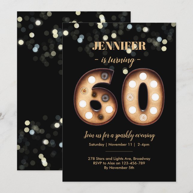60th birthday invitation Bright Lights (Front/Back)