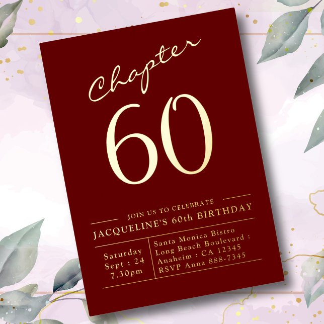 60th Birthday Invitation Burgundy Gold Foil (Creator Uploaded)