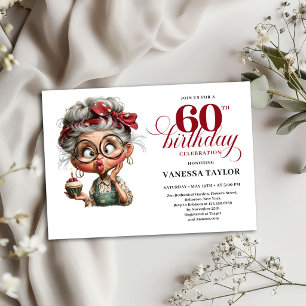 60th Birthday Invitation Card Funny Old Lady Humou