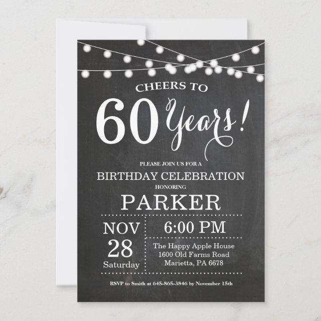 60th Birthday Invitation Chalkboard (Front)