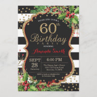 60th Birthday Invitation. Christmas Red Black Gold