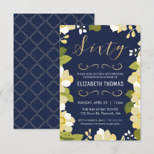 60th Birthday Invitation, Customise Floral, Small Invitation