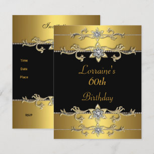 60th Birthday Invitation Elegant Black Gold