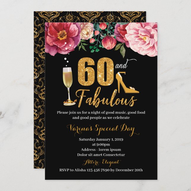 60th Birthday Invitation for Women (Front/Back)