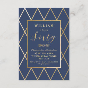 60th Birthday Invitation - Gold, Elegant, Small