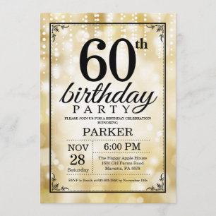 60th Birthday Invitation Gold Glitter