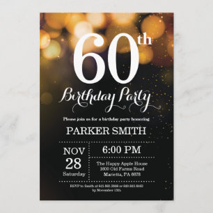 60th Birthday Invitation Gold Glitter