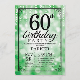 60th Birthday Invitation Green Glitter