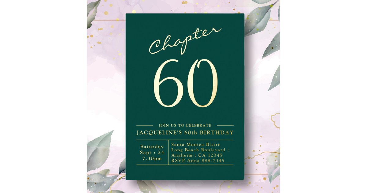 60th Birthday Invitation Green Gold Foil Zazzle