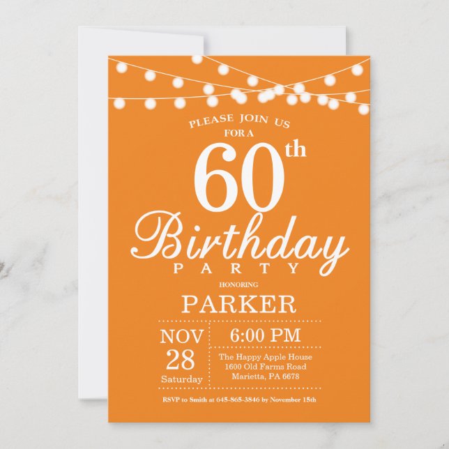 60th Birthday Invitation Orange (Front)