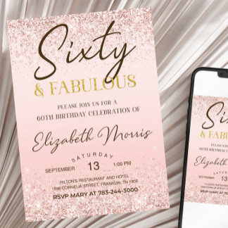 60th Birthday Invitation Printable Rose Gold Sixty