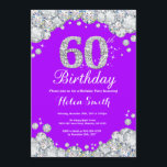 60th Birthday Invitation Purple and Silver Diamond<br><div class="desc">60th Birthday Invitation. Purple and Silver Rhinestone Diamond. Elegant Birthday Bash invite. Adult Birthday. Women Birthday. Men Birthday. For further customisation,  please click the "Customise it" button and use our design tool to modify this template.</div>