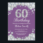 60th Birthday Invitation Purple and Silver Diamond<br><div class="desc">60th Birthday Invitation. Purple and Silver Rhinestone Diamond. Elegant Birthday Bash invite. Adult Birthday. Women Birthday. Men Birthday. For further customisation,  please click the "Customise it" button and use our design tool to modify this template.</div>