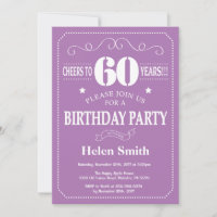 60th Birthday Invitation Purple and White