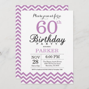 60th Birthday Invitation Purple Chevron