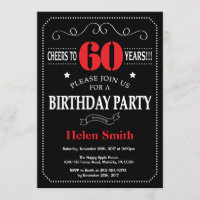 60th Birthday Invitation Red and Black Chalkboard