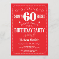 60th Birthday Invitation Red and White