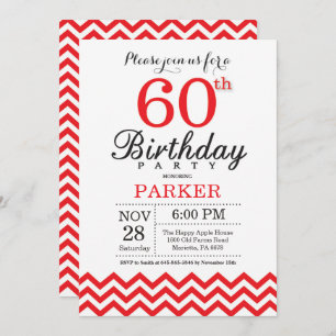 60th Birthday Invitation Red Chevron