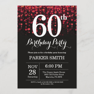 60th Birthday Invitation Red Glitter
