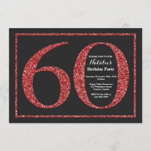 60th Birthday Invitation Red Glitter Chalkboard