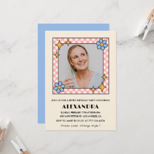 60th birthday invitation Retro Groovy Blue Floral